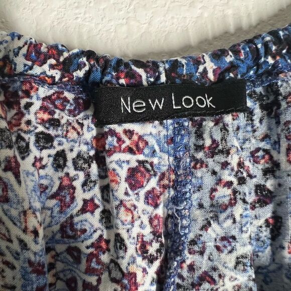 New Look Bohemian Floral Print  Top Tunic Shirt Sleeveless Size L Tie Front Blue - Picture 3 of 10